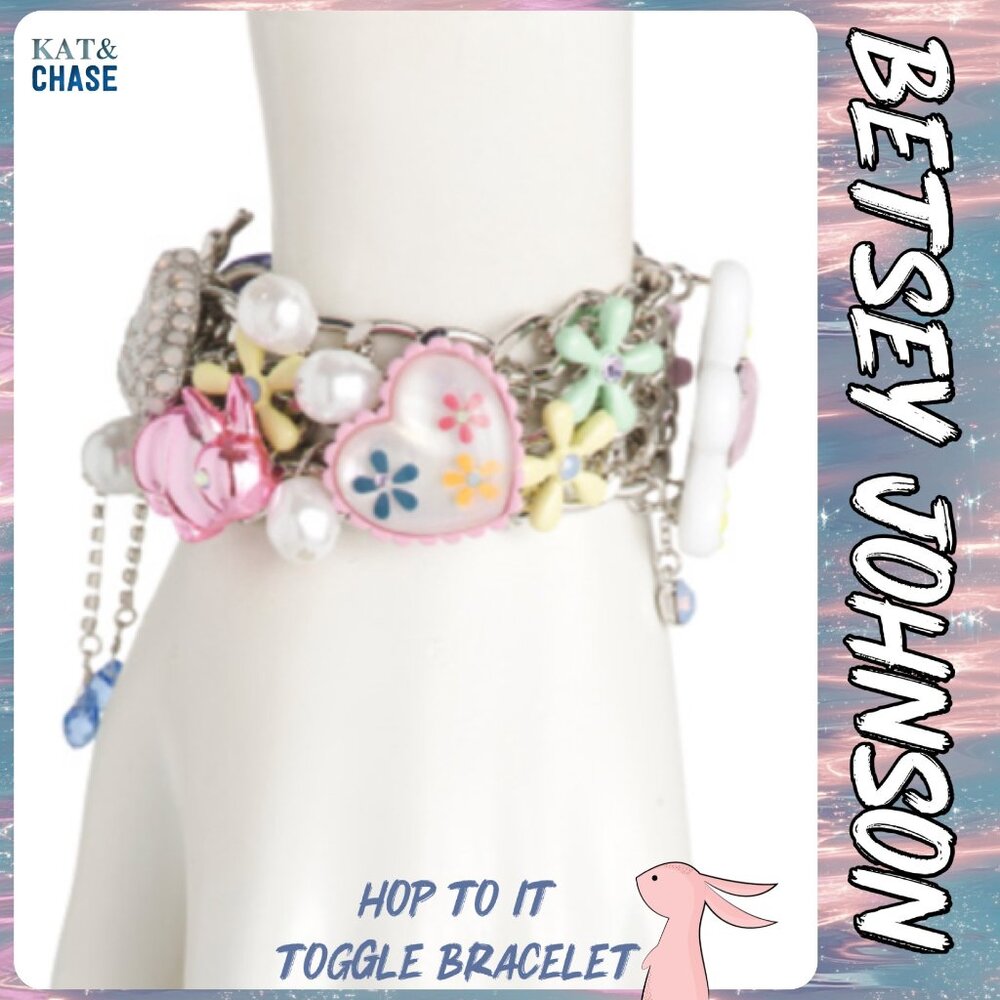 NWT Betsey Johnson Spring Fling Floral Bunny Statement Bracelet Hop To IT Easter